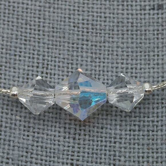 Aurora Borealis Crystal Bicone Bead Necklace, Rhodium Plated Chain, 19 Inches - Picture 2 of 10